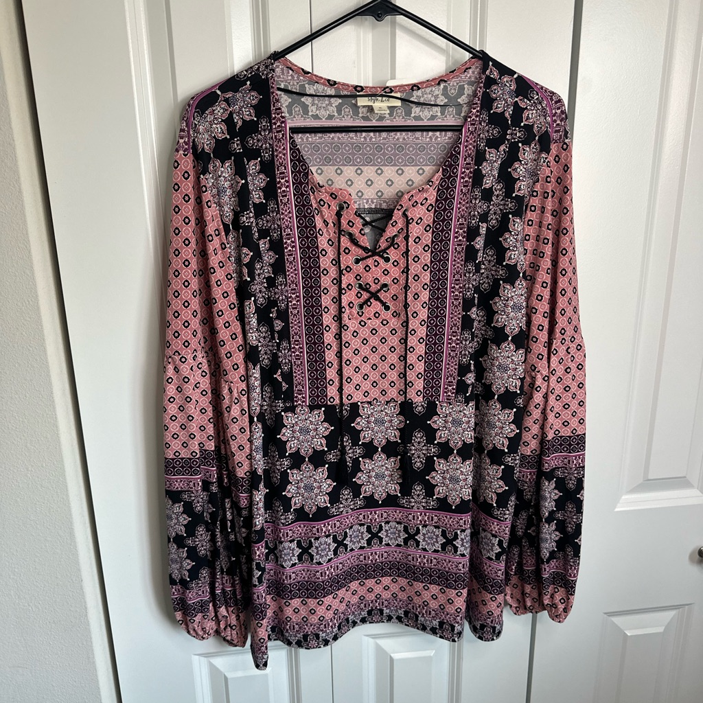 Style & Co. Black And Pink Patterned Blouse